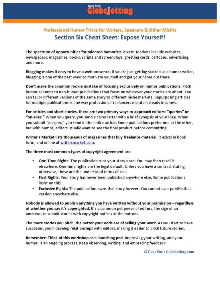 058 Humor-Writing-Cheat-Sheet-6 PDF | PDF | Publishing | Copyright