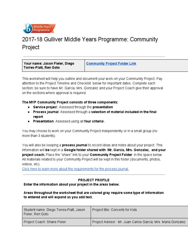 2016-17 Gulliver Middle Years Programme - Community Project | PDF ...
