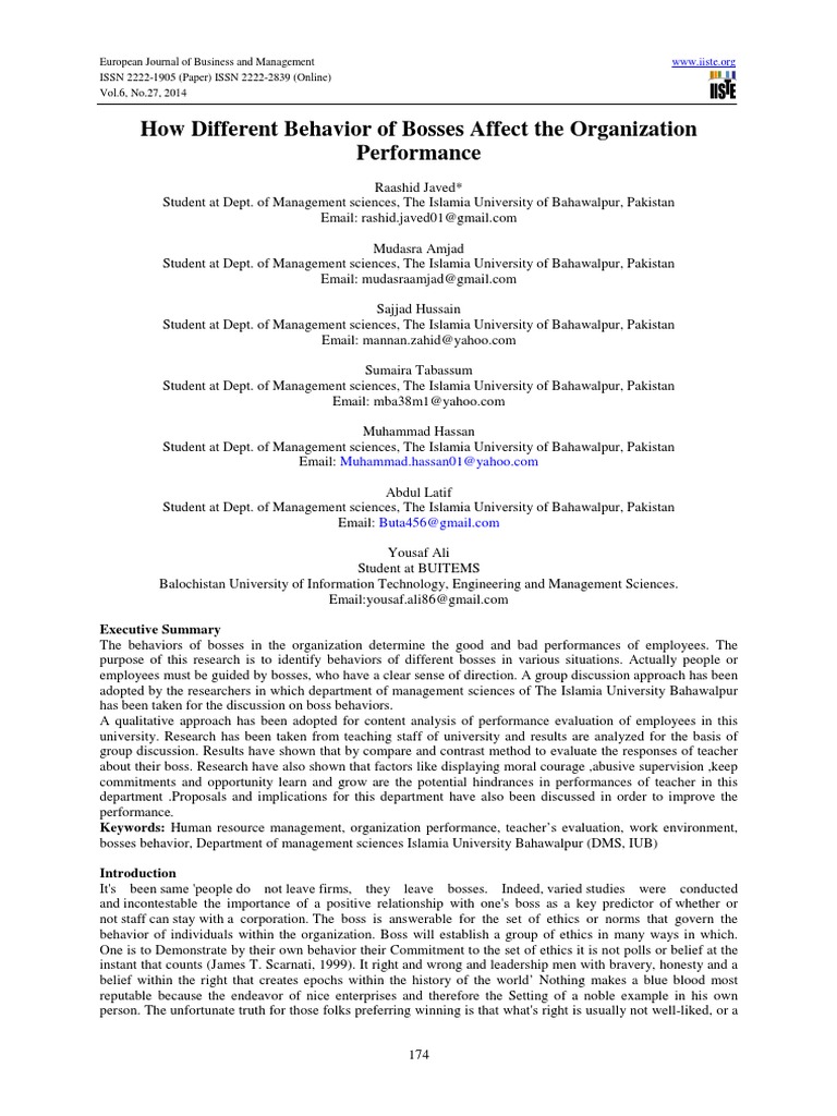 Behavior of Bosses Affect The Organization Performance PDF | PDF ...