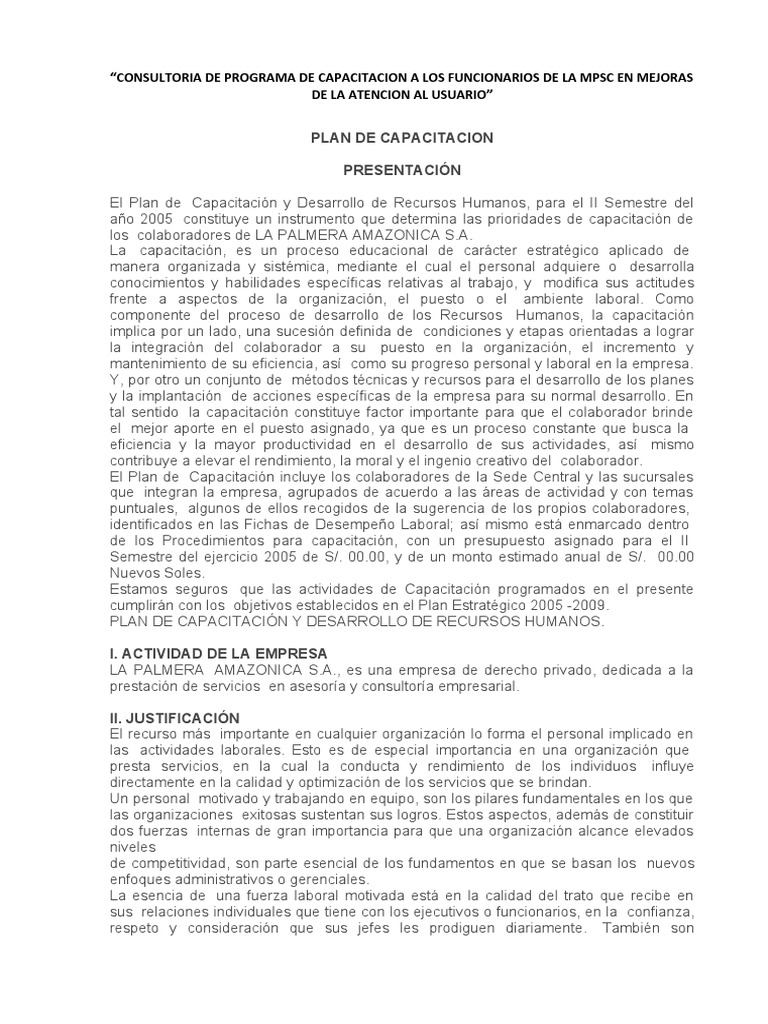 Modelo de Plan de Capacitacion | PDF | Evaluación | Gestión de recursos ...