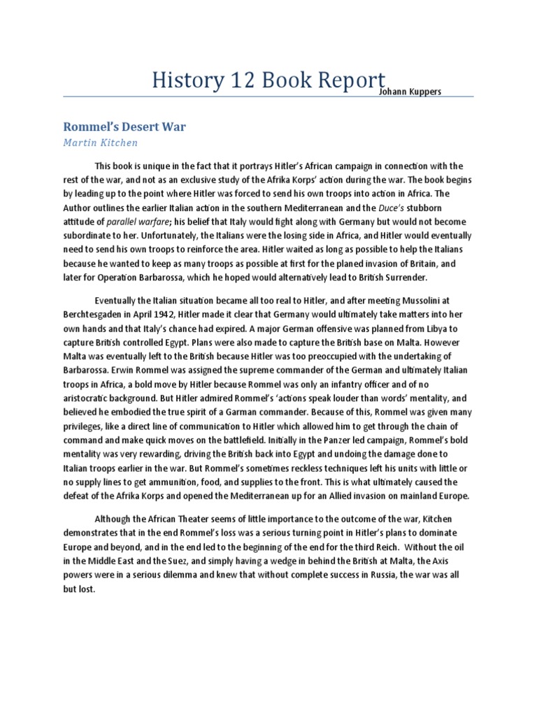 History 12 Book Report: Rommel's Desert War | PDF | Erwin Rommel ...