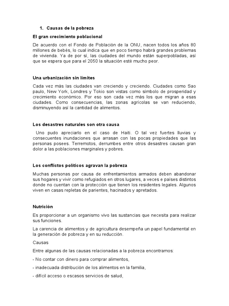 Causas de La Pobreza | PDF | Pobreza | Pobreza e indigencia