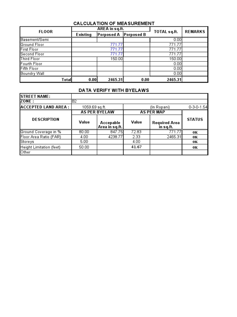 Calculation of Measurement: Floor AREA in SQ - Ft. TOTAL SQ - Ft ...