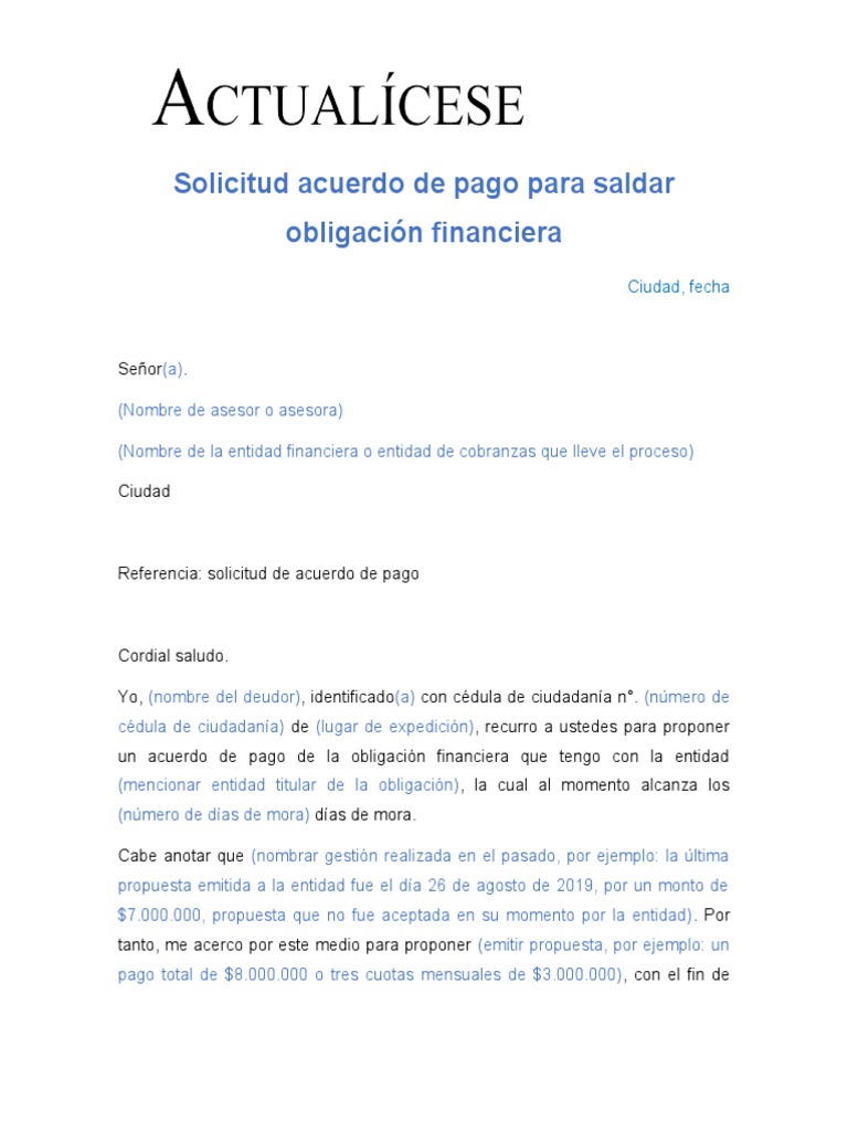 VB19 Solicitud de Acuerdo de Pago | PDF