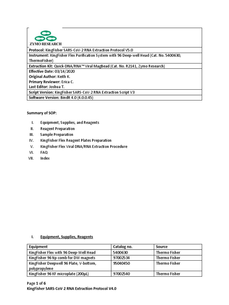 KingFisher SARSCoV2 RNA Extraction Protocol V5.0 PDF Biochemistry