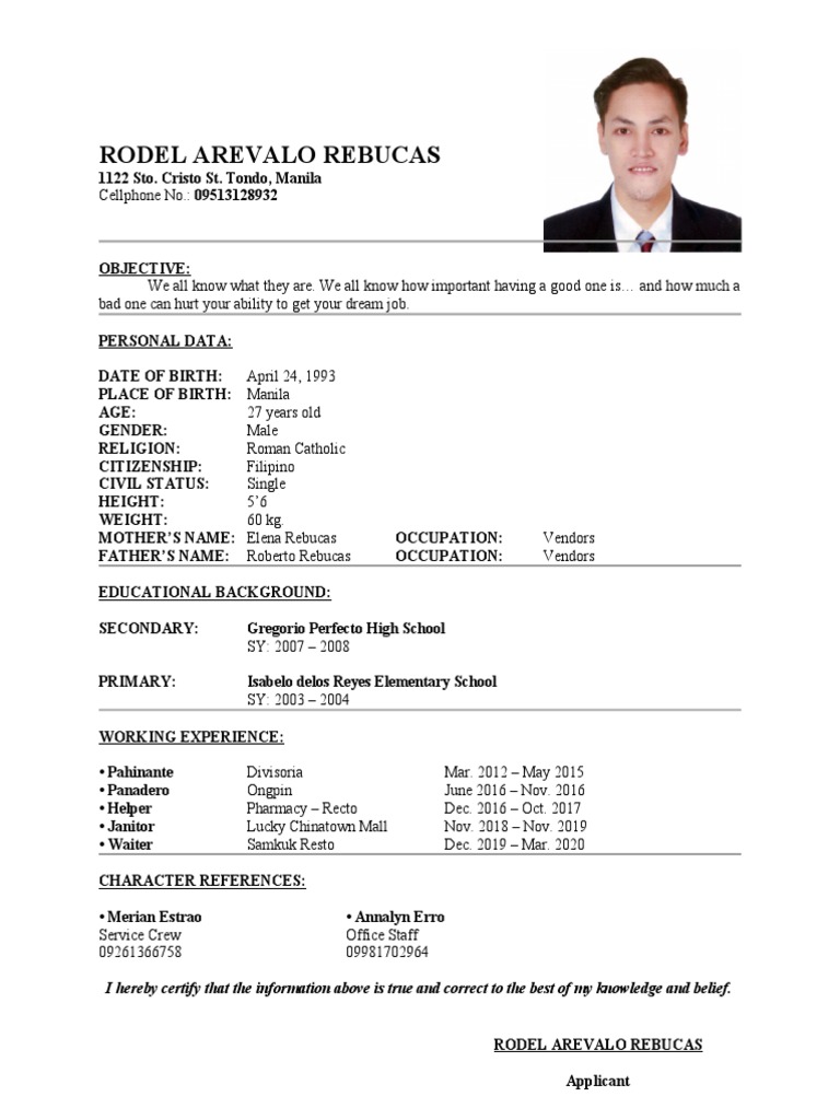 Rodel Arevalo Rebucas Resume | PDF | Cooking, Food & Wine | Self ...
