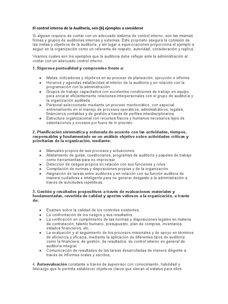 Ejemplos de Control Interno en Auditoría | PDF | Auditoría | Planificación