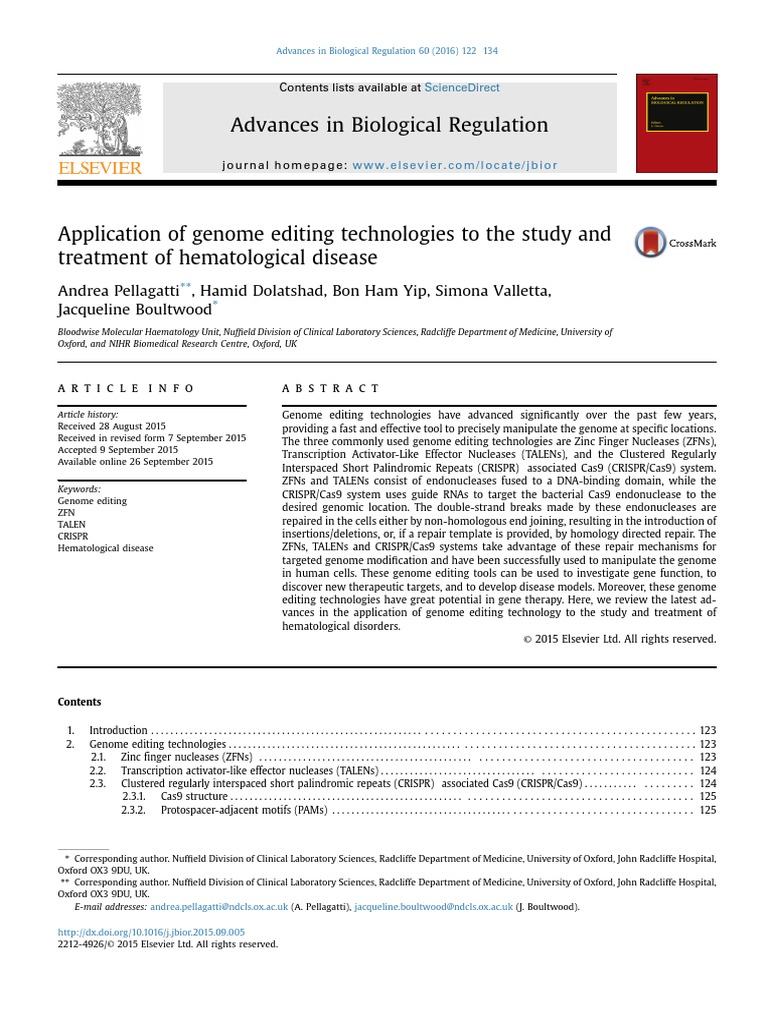 Application of Genome Editing Technologies To The Study Andtreatment of ...