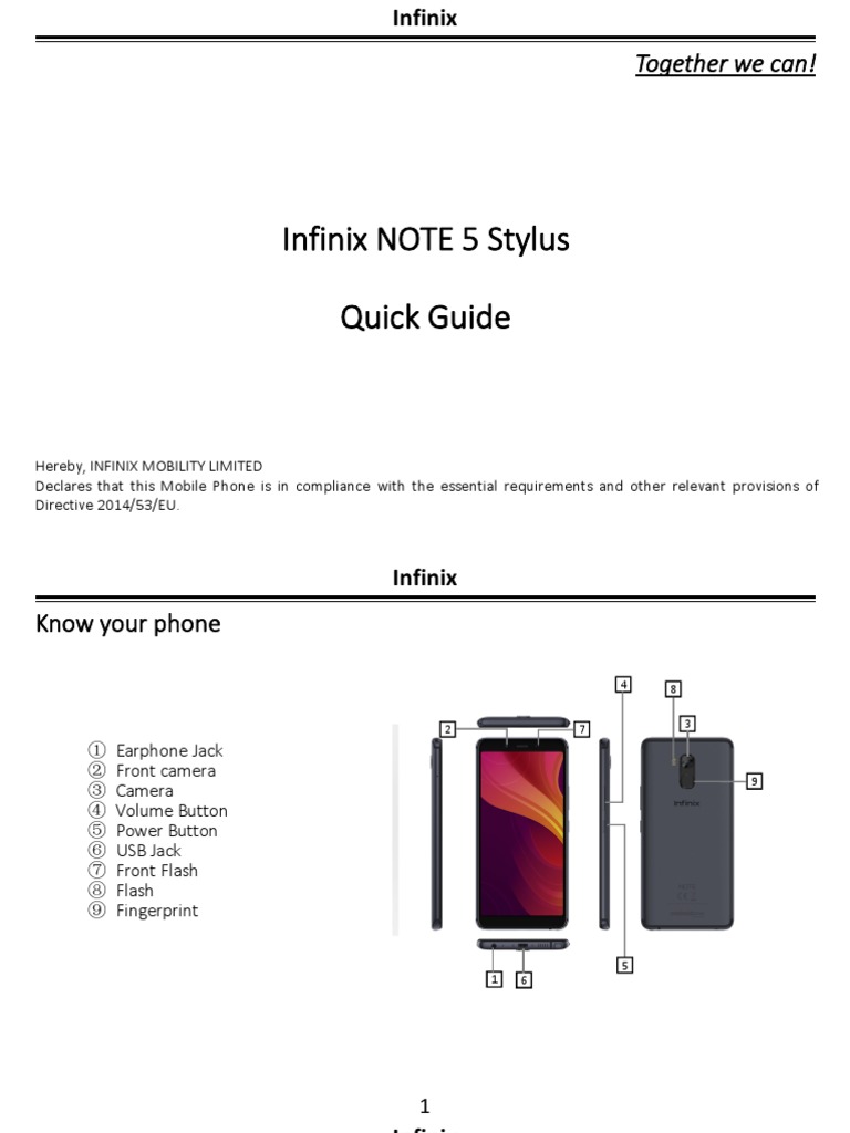 Infinix Note 5 Stylus Quick Guide | PDF | Usb | Battery Charger