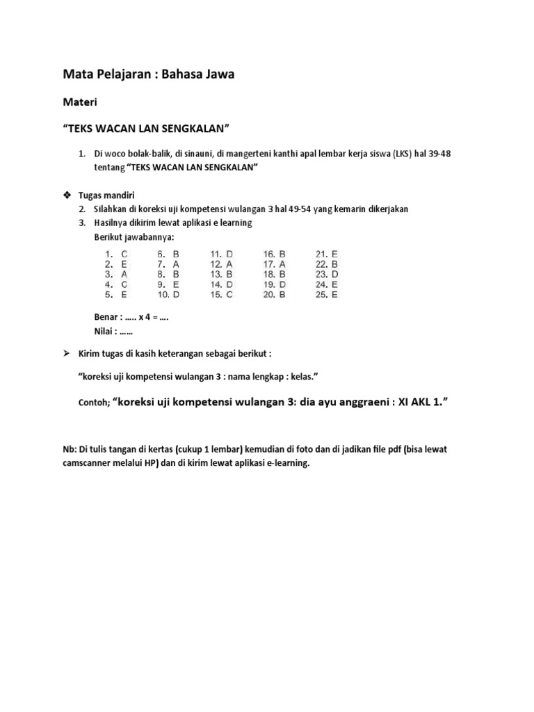 Contoh Kunci Jawaban Buku Paket Bahasa Jawa Kelas 9 Kurikulum 2013 Wulangan 4 2021 Download File Guru