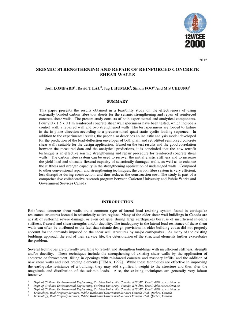 Seismic Strengthening of Concrete Walls | PDF | Fibre Reinforced ...