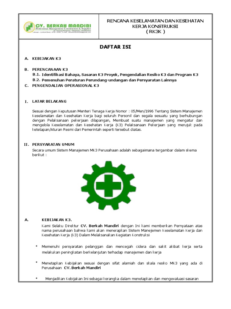 Rencana Keselamatan Konstruksi RK3K | PDF