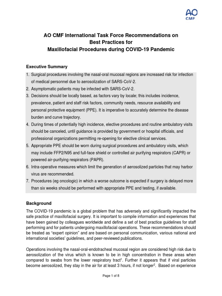 AO CMF COVID-19 Task Force Guidelines v1-6 PDF | PDF | Personal ...