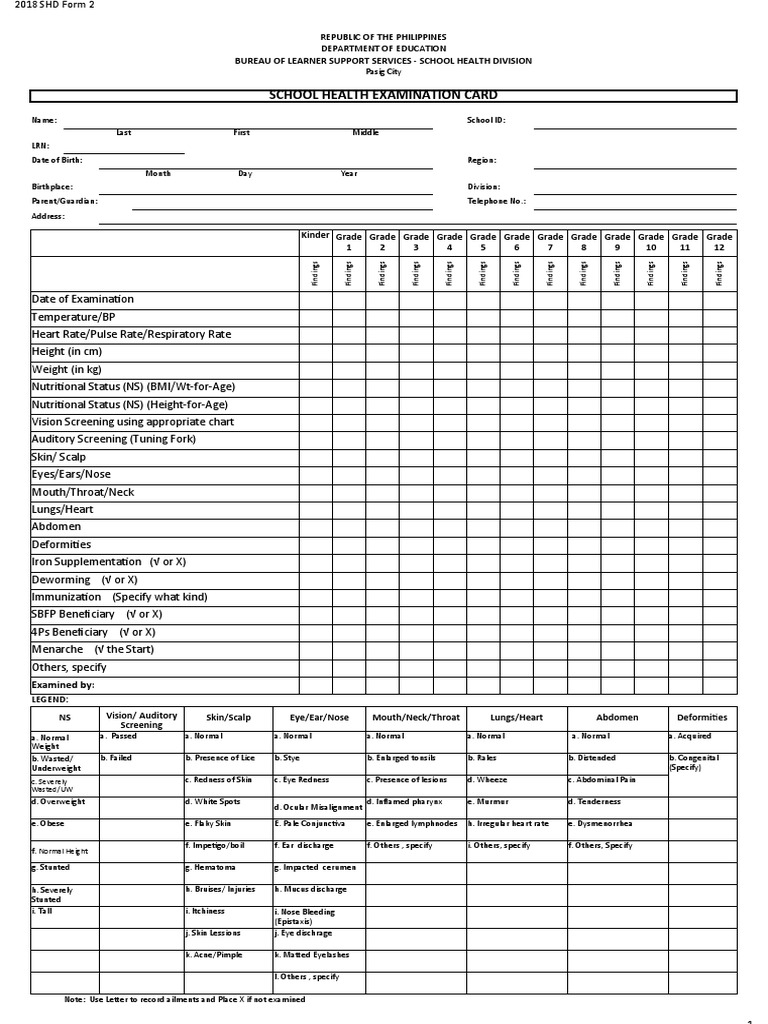 School Health Examination Card 2018 | PDF | Human Tooth | Periodontology