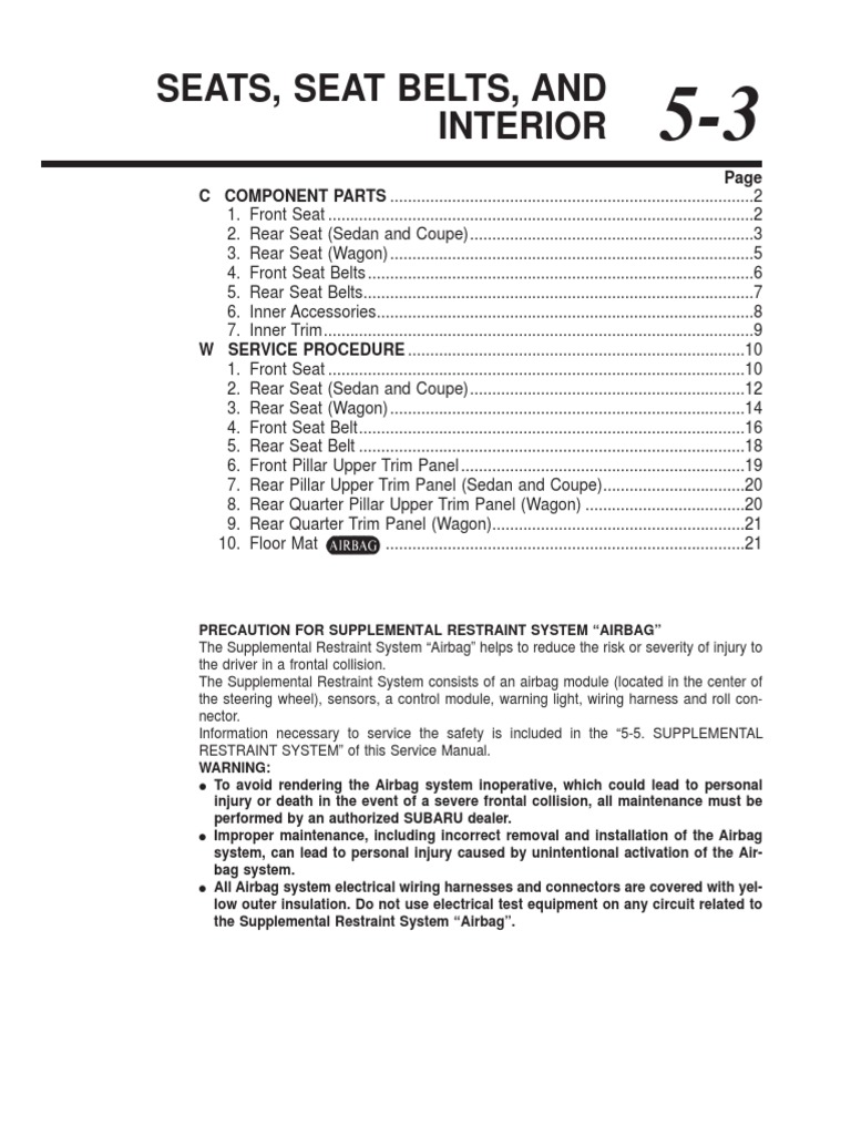 Seats Seat Belts and Interior | PDF | Airbag | Seat Belt