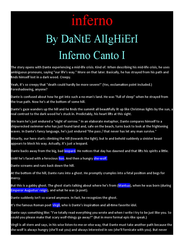Inferno Summary PDF Inferno (Dante) Dante Alighieri