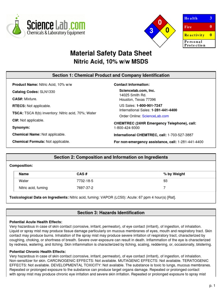Understanding the Hazards of Nitric Acid Solutions PDF Toxicity
