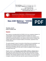 (Reminder) Register For ASH's Webinar On COVID-19 and Thrombosis