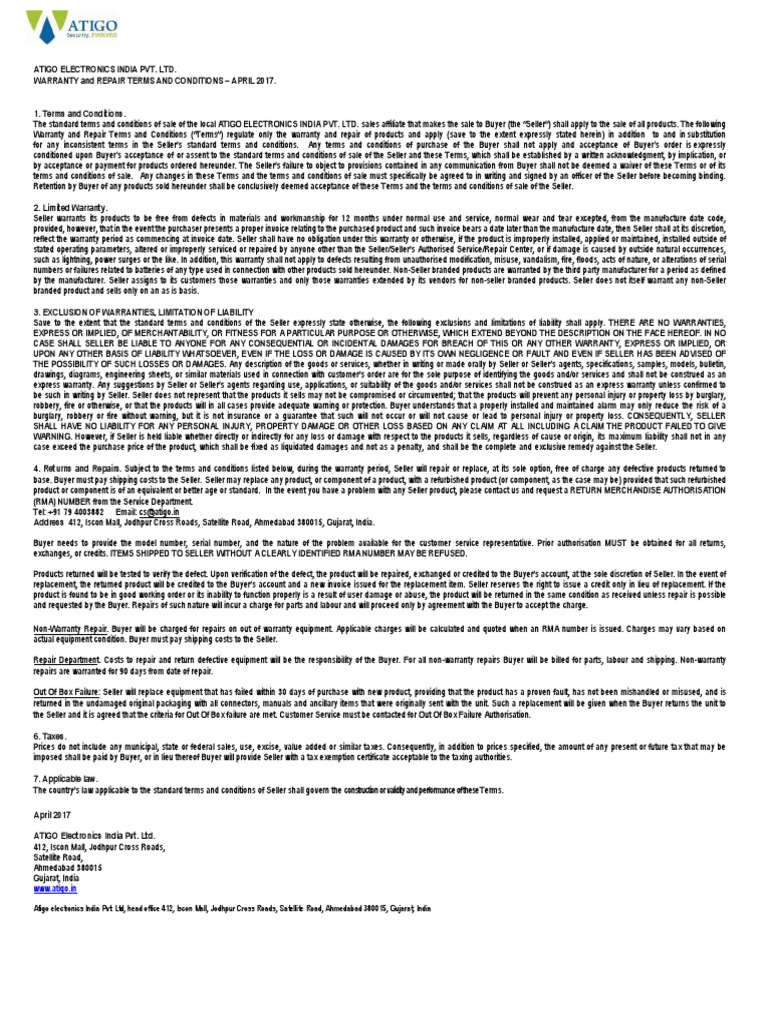 Warranty PDF Contractual Term Sales