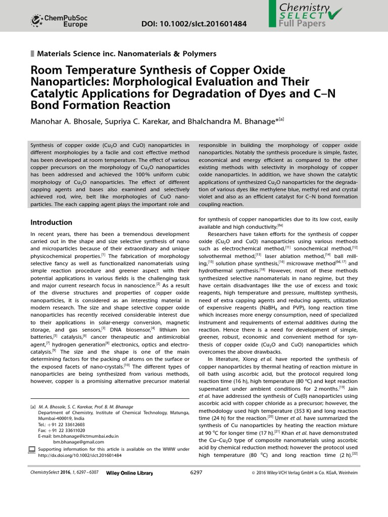 Room Temperature Synthesis of Copper Oxide Nanoparticles Morphological ...