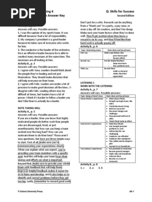 Q Skills For Success Listening And Speaking 4 Answer Key Unit 1 2 Pdf Leadership Applied Psychology