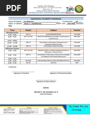 INDIVIDUAL STUDENT'S SCHEDULE ian