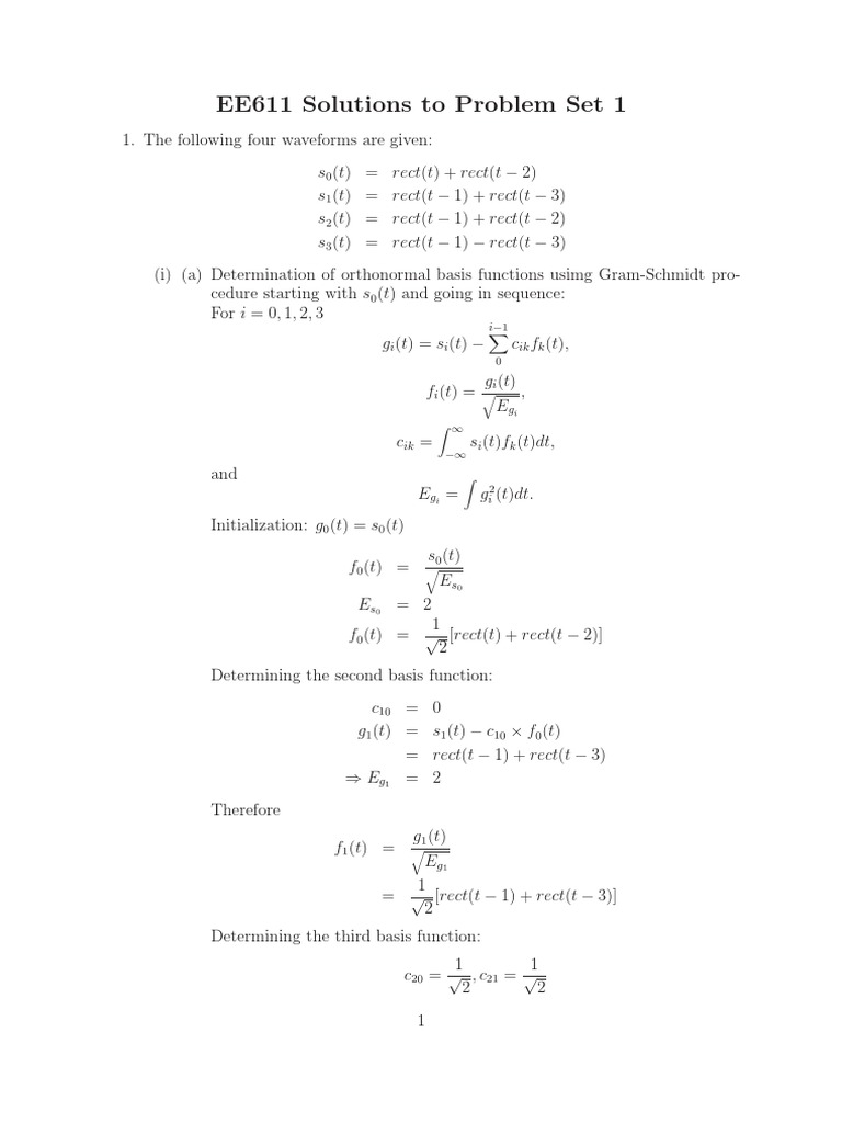 EE611 Solutions To Problem Set 1 | PDF | Basis (Linear Algebra ...