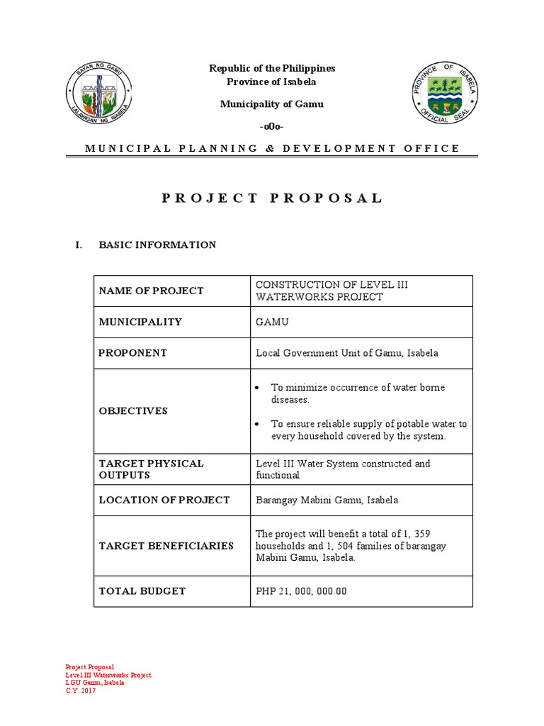 Project Proposal: Project Proposal Level III Waterworks Project LGU ...