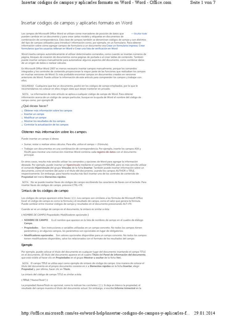 Insertar Códigos de Campo en Word PDF | PDF | Microsoft Word | Microsoft  Office