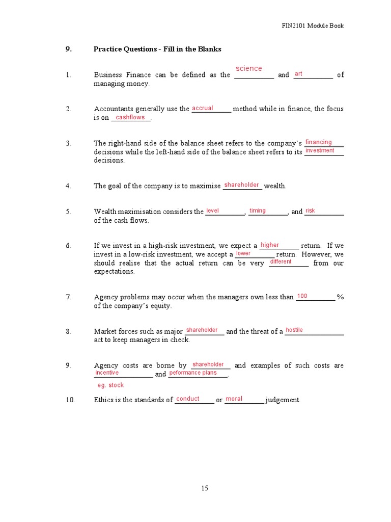 Business Finance Practice Questions | PDF | Investing | Balance Sheet