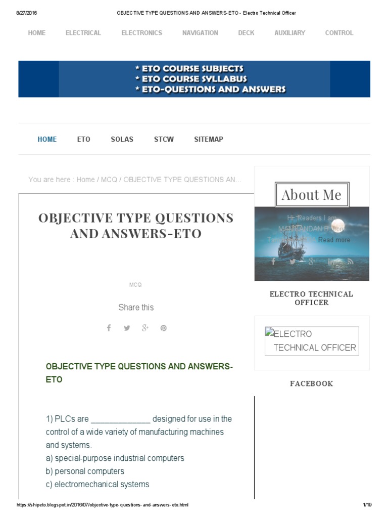 OBJECTIVE TYPE QUESTIONS AND ANSWERSETO Electro Technical Officer