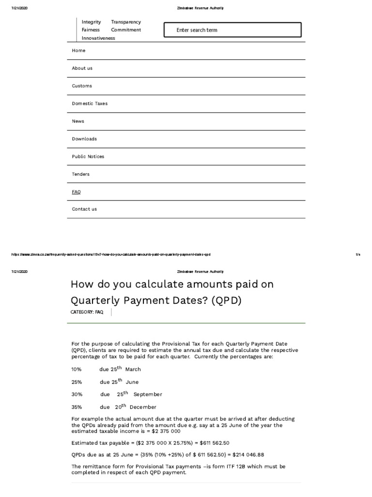 QPD Calculation Guide for Zimbabwe | PDF | Revenue | Taxes