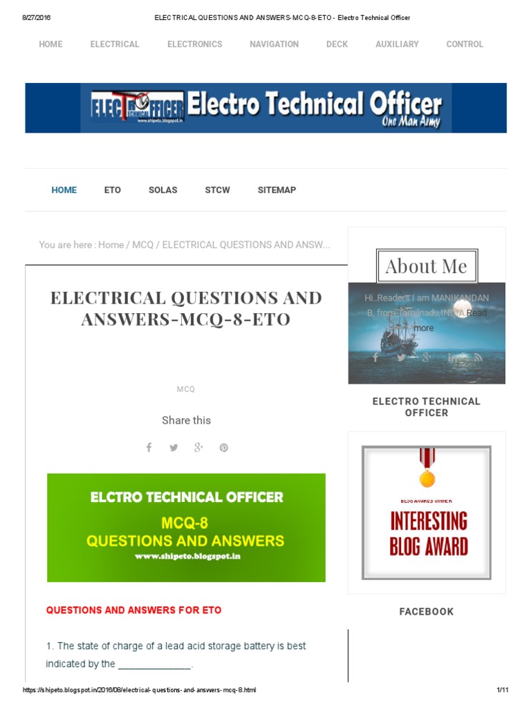 ELECTRICAL QUESTIONS AND ANSWERSMCQ8ETO Electro Technical Officer