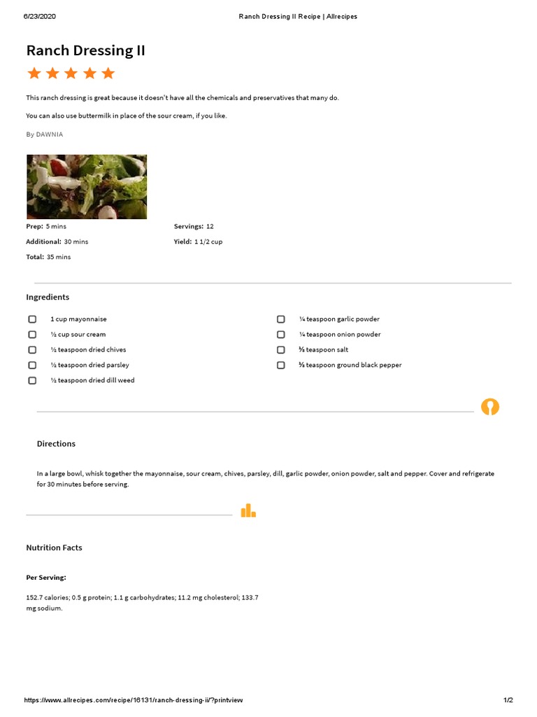 Ranch Dressing II Recipe Allrecipes PDF