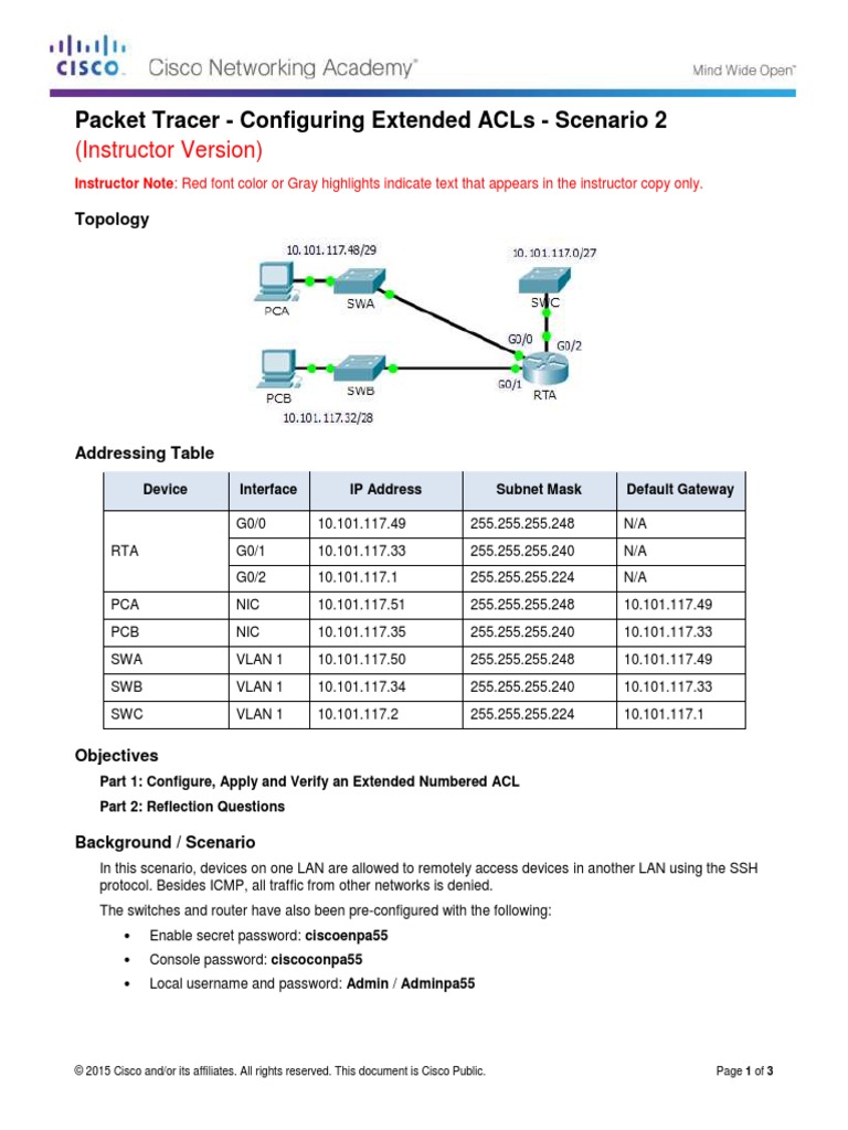 4 1 1 11 packet tracer configuring extended acls scenario 2