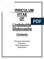 Curriculum Vitae OF Lindobuhle Dlokovashe: Personal Information Education Work Experience References