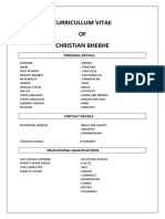 Curricullum Vitae OF Christian Bhebhe: Personal Details