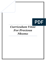 Curriculum Vitae For Precious Nkomo
