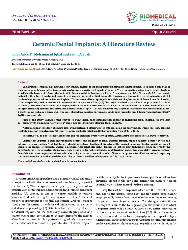 Ceramic Dental Implants: A Literature Review | PDF | Dental Implant ...