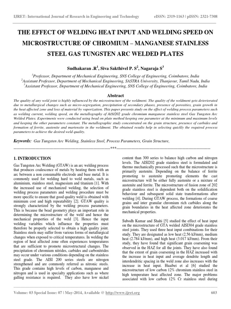 The Effect of Welding Heat Input and Wel PDF | PDF | Stainless Steel ...