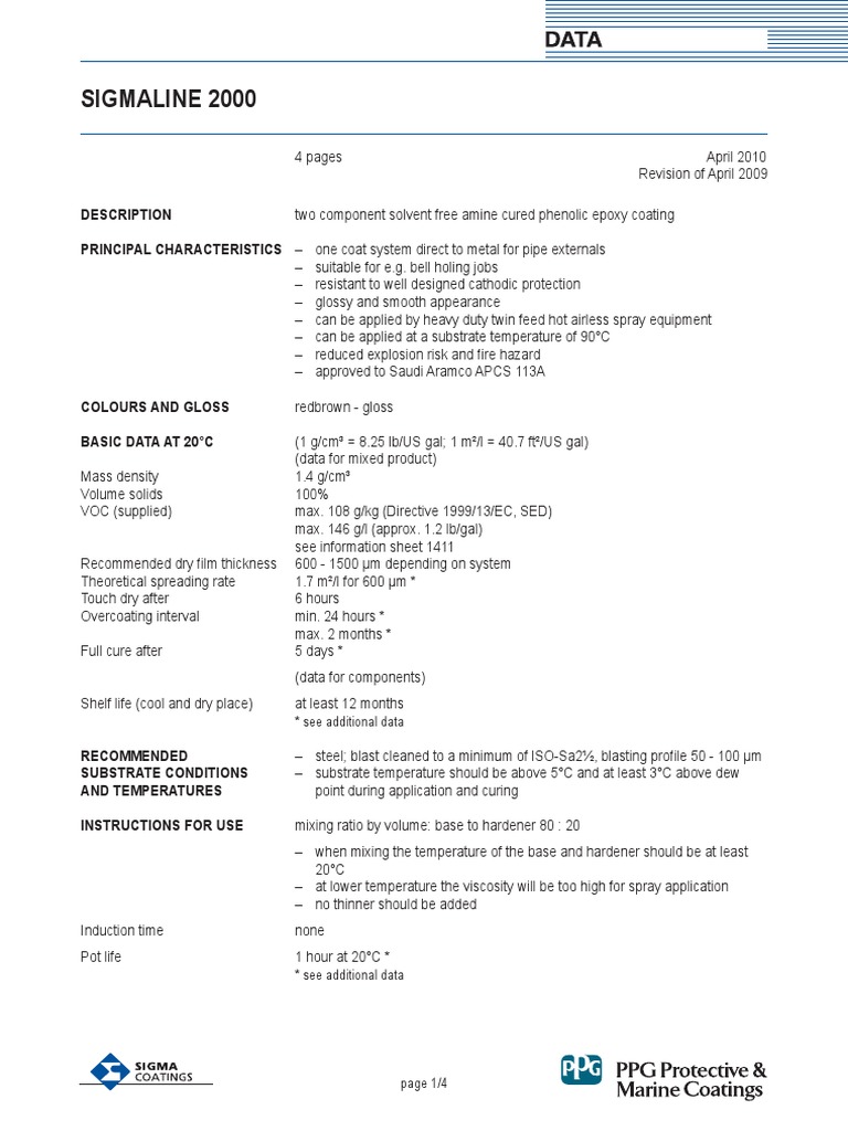 SIGMALINE 2000: A Technical Data Sheet for a High-Performance, Solvent ...
