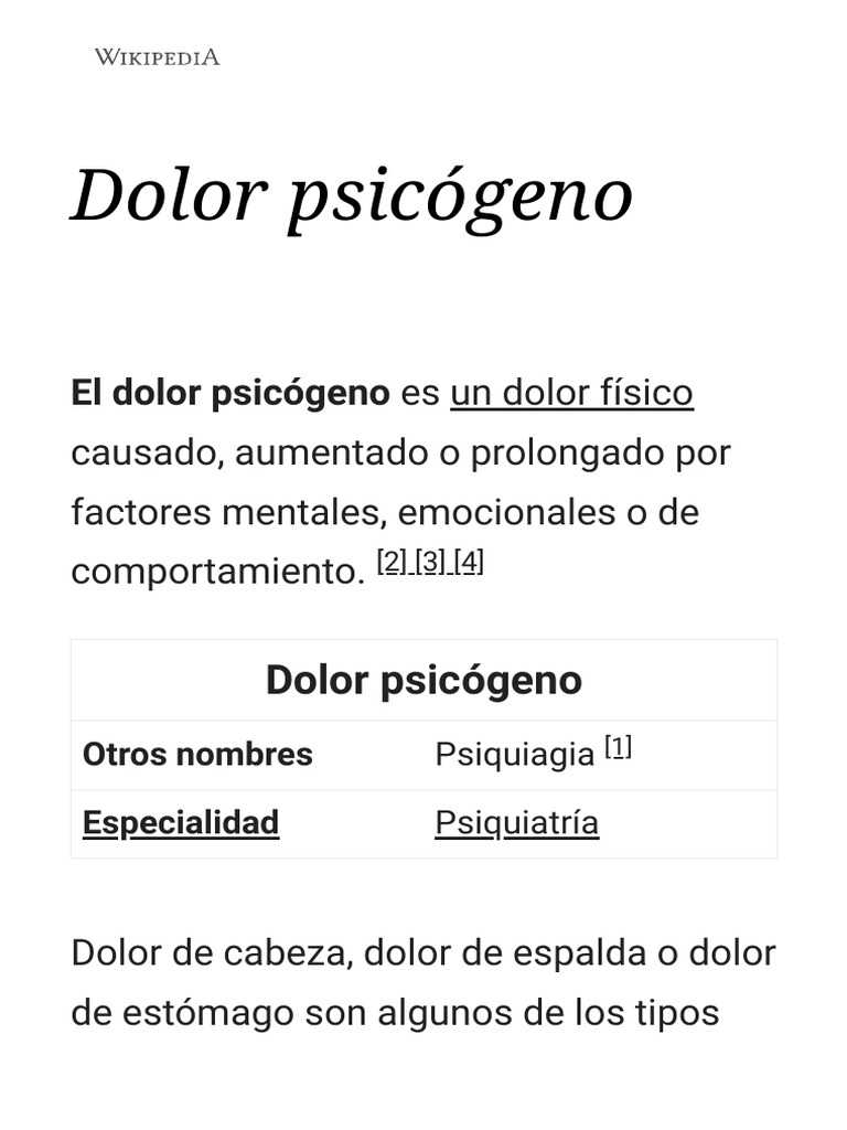 Dolor Psicógeno Wikipedia PDF Dolor Las emociones