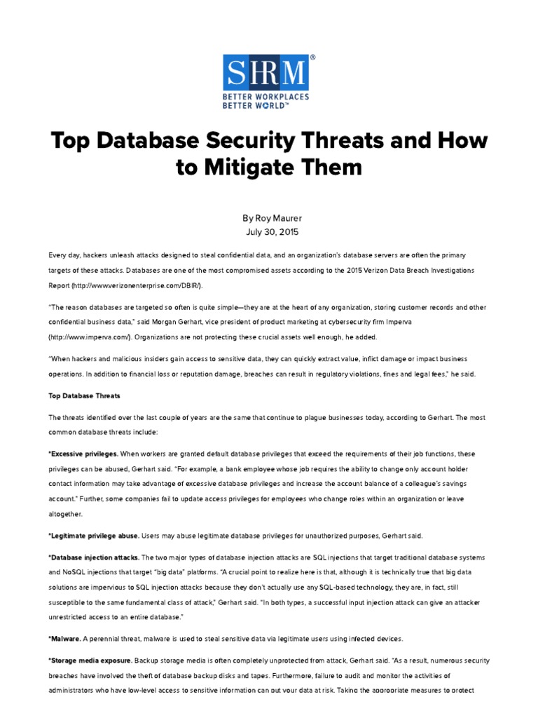 Top Database Security Threats and How To Mitigate Them PDF Malware