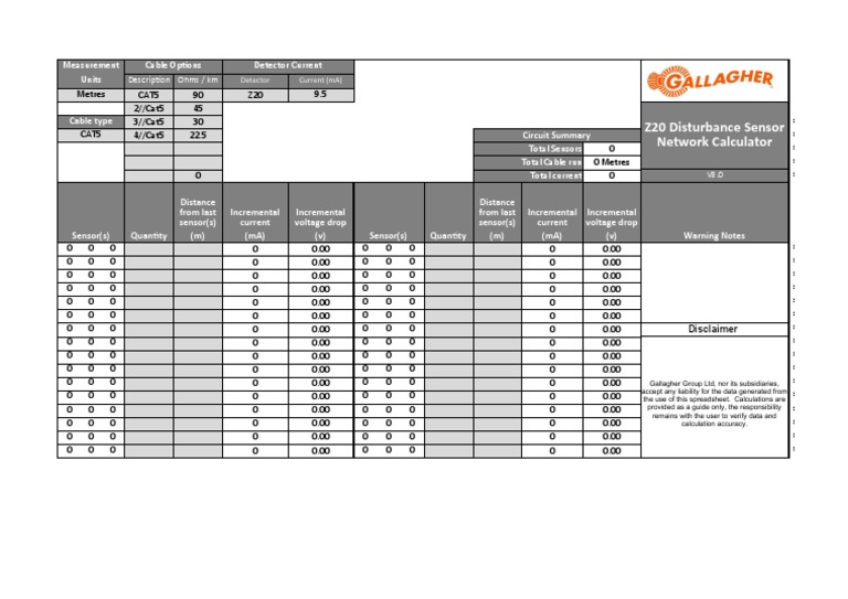 Z20 Disturbance Sensor Calculator V3.0 | PDF | Sensor | Equipment