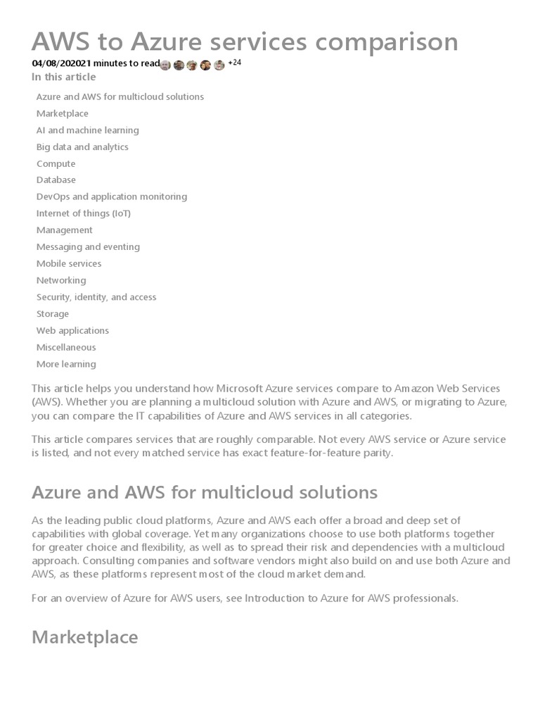 AWS and Azure Services Comparison | PDF | Microsoft Azure | Cloud Computing