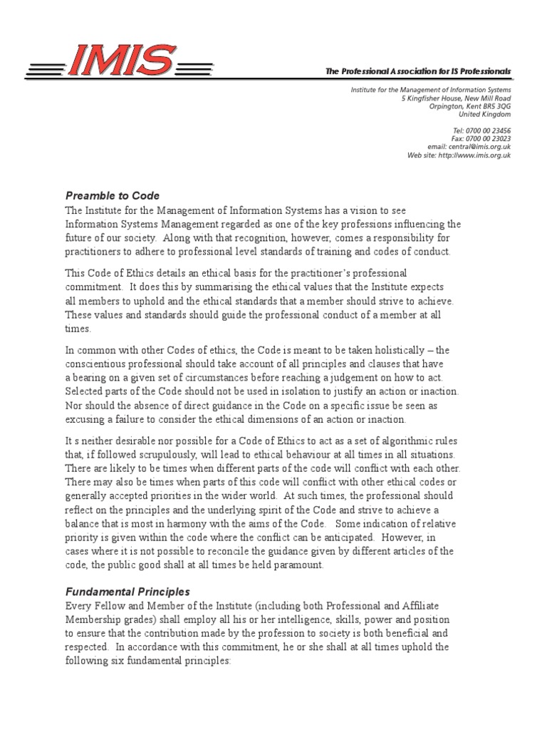 Professional Association Code of Ethics PDF Privacy Employment