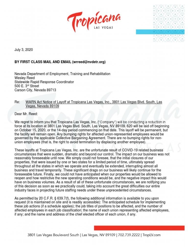 Tropicana LV Layoffs PDF Layoff Justice