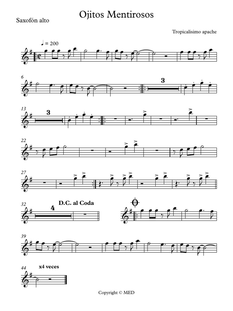 Ojitos mentirosos cumbia saxof n alto pdf