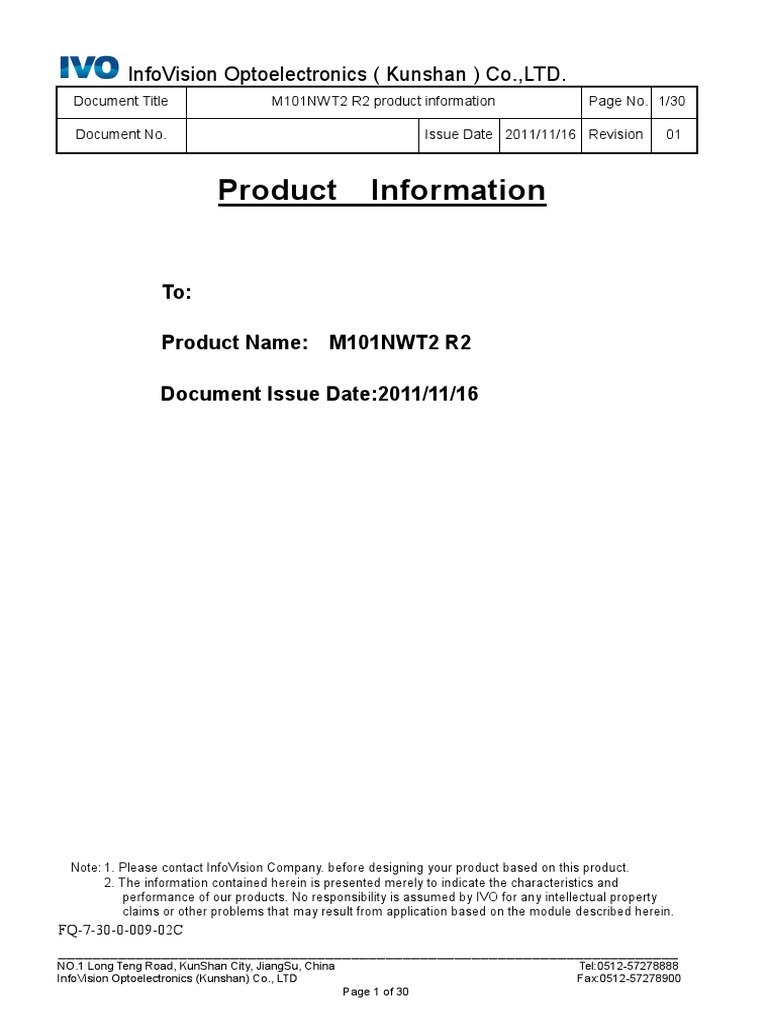 Product Information Infovision Optoelectronics (Kunshan) Co.,Ltd PDF