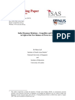 ISAS Working Paper: India-Myanmar Relations - Geopolitics and Energy in Light of The New Balance of Power in Asia